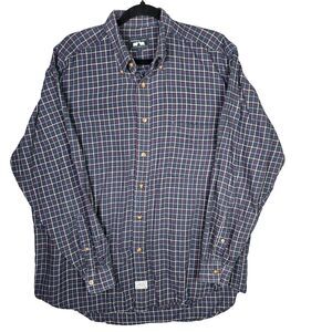 Woods Gray Mens Plaid Oxford Shirt Navy L Boyfriend Oversized Button Down